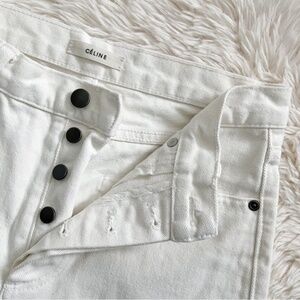 CELINE Straight Leg Raw Hem White Jeans
